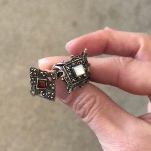 Marcasite/Garnet Ring and Marcasite/Alabaster Ring